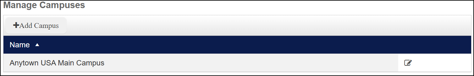 Manage campuses page.