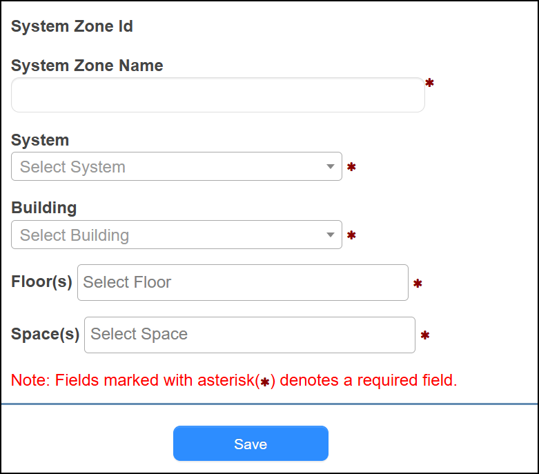 System Zone ID pop-up