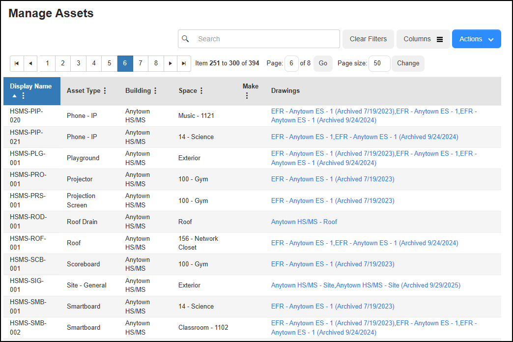 Manage assets page.
