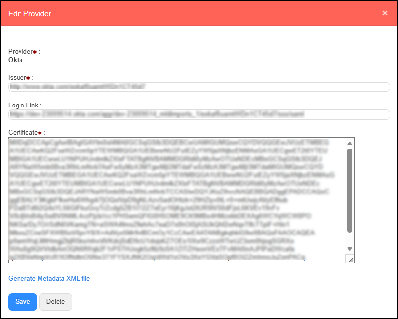 SAML Okta integration pop-up.