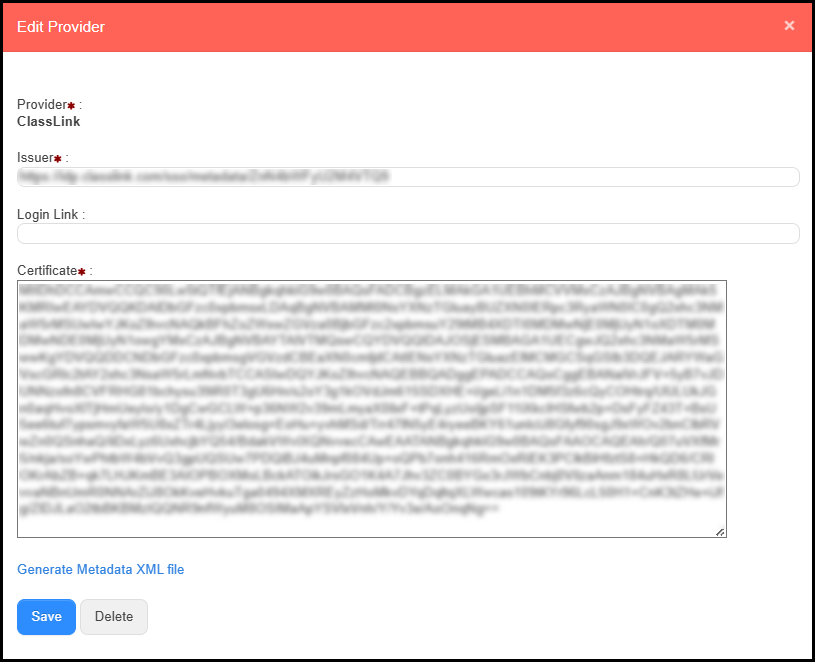 SAML ClassLink integration pop-up.